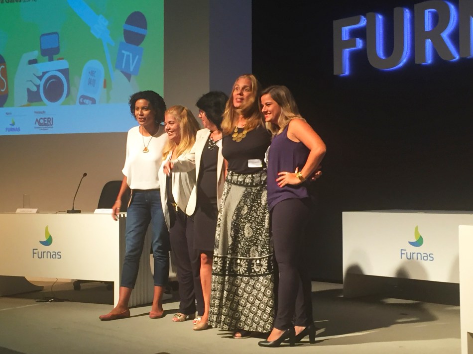Debora Gares (ESPN), Renata Graciano (Donas da Bola), Cristina Dissat (Fim de Jogo), Martha Esteves (O Dia) e Camila Carelli (Rádio Globo) deba